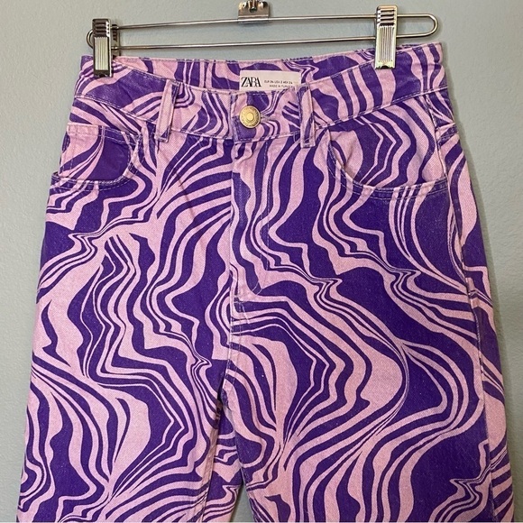 Zara Purple Zebra Stripe Straight Leg Denim Pants Size 2 - Picture 3 of 7